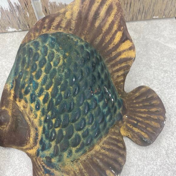 Chalk Art? Fish Set of 3 Wall Art Artisan Spirit Mexico 6”-8” Green Brown Yellow - Picture 3 of 12